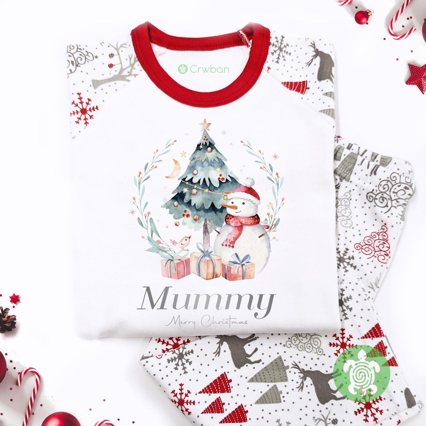 Luxury Merry Christmas Snowman Family Matching Outfit, Red Festive Pattern, Personalised Clothing, Xmas Eve Set, Tight-fitting style