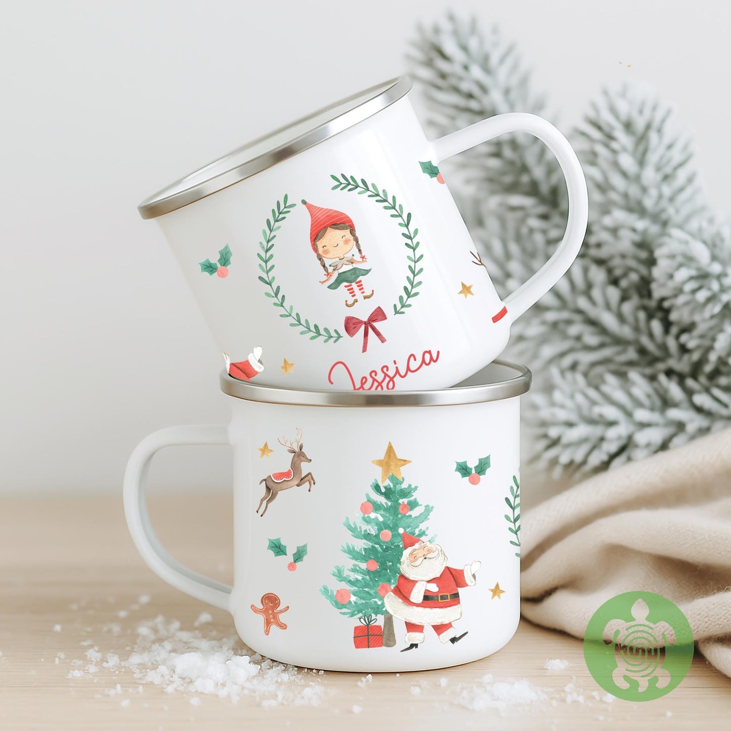 Personalised Children's Elf Festive Mug, Xmas Gift Idea, Children's Enamel Mug, Christmas Hot Chocolate, Kids Mug, Christmas Eve Filler
