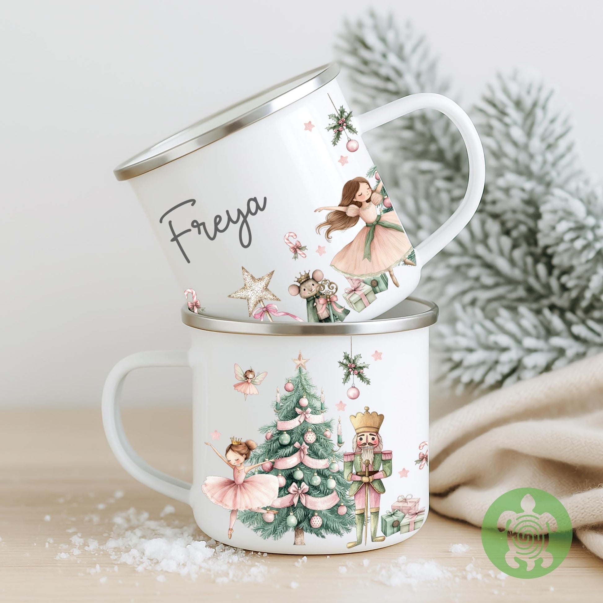 Personalised Children's Pink Nutcracker Mug, Xmas Gift Idea, Children's Enamel Mug, Christmas Hot Chocolate, Kids Mug, Christmas Eve Filler
