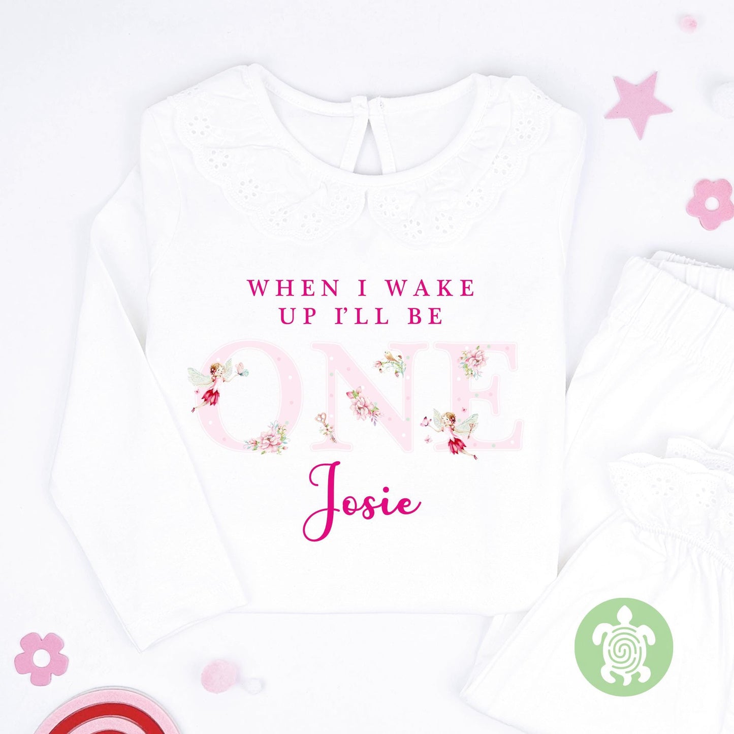 Watercolour Pink Fairy Any Age Birthday Personalised Kids Outfit, Birthday Morning Set, Custom Name Cotton Clothing Set, Tight-fitting style