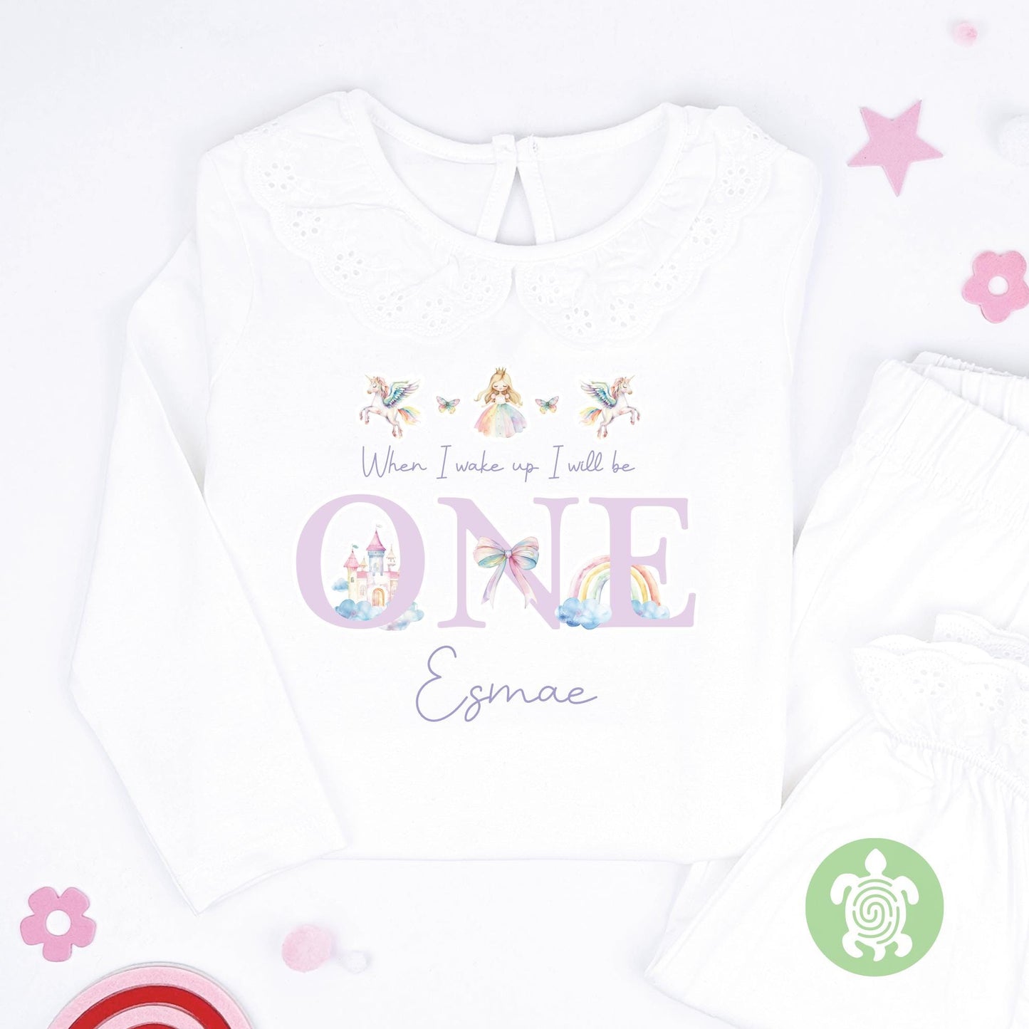 Purple Three Rainbow Unicorns When I Wake Personalised Kids Outfit, Birthday Morning Custom Name Cotton Clothing Set, Tight-fitting style
