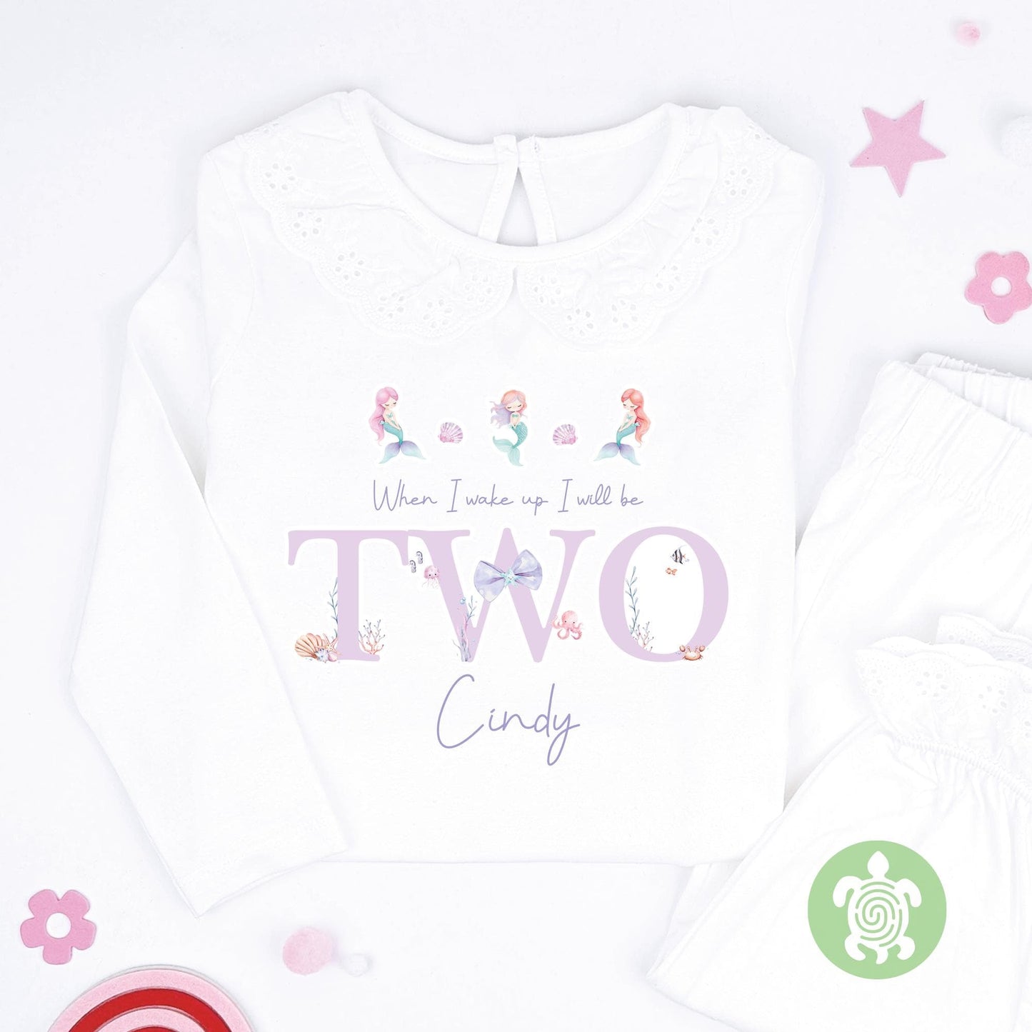 Purple Mermaid Three Sea Life Birthday Pyjamas, Children Toddler, Personalised Pyjamas Gift, Birthday Girl Pyjamas, Any Age Birthday Outfit