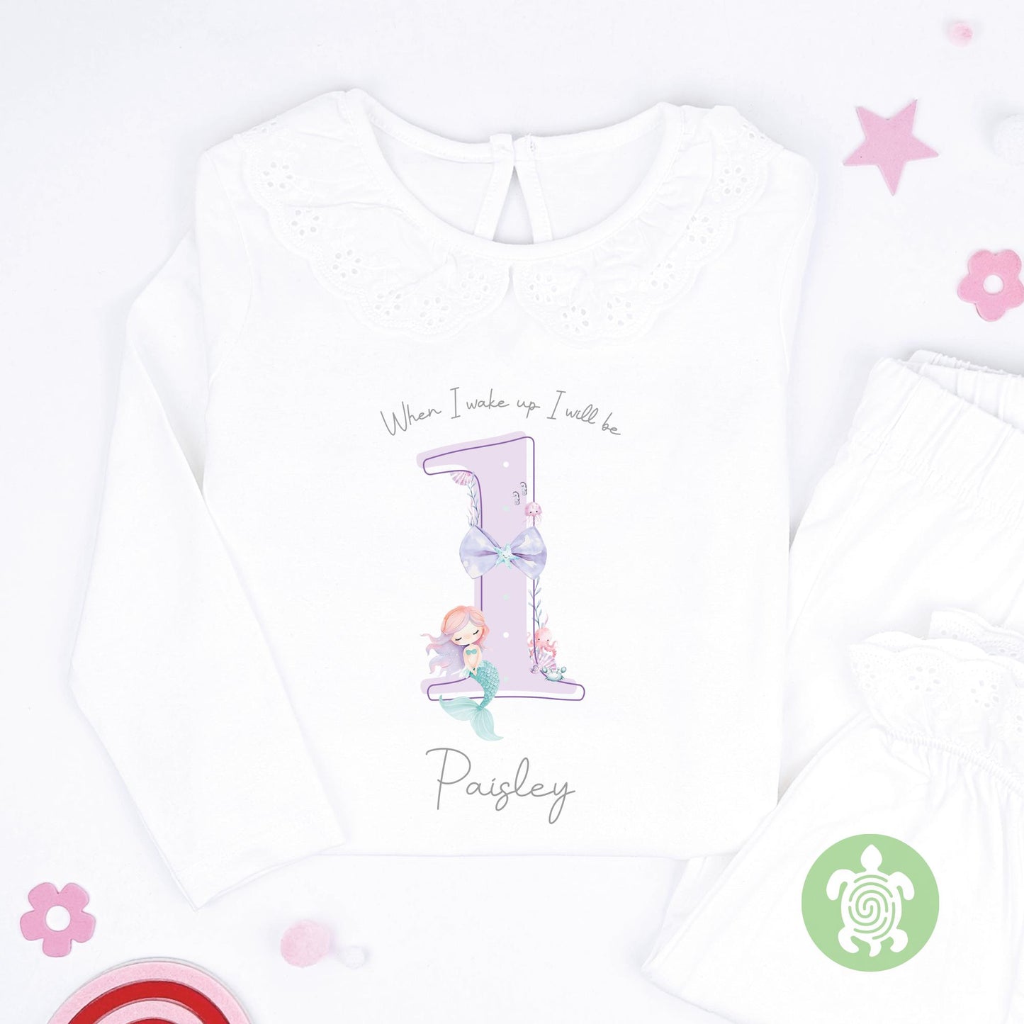 Purple Mermaid Shadow Any Age Birthday Pyjamas, Children Toddler, Personalised Pyjamas Gift, Birthday Girl Pyjamas, 1st 2nd Birthday Outfit