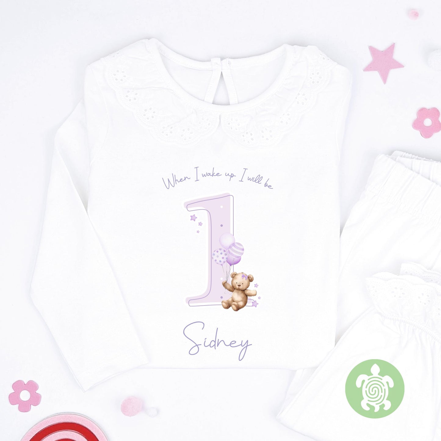 Purple Lilac Teddy Shadow Any Age Birthday Personalised Kids Outfit, Birthday Morning, Custom Name Cotton Clothing Set, Tight-fitting style