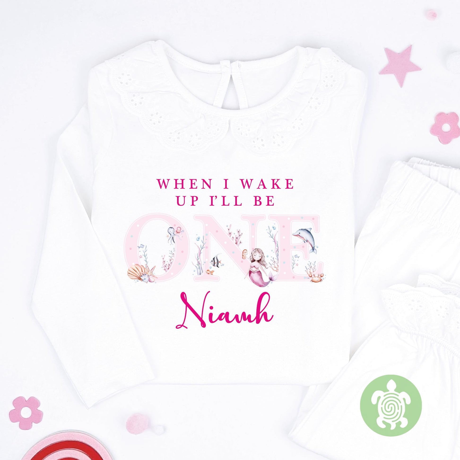 Watercolour Mermaid Any Age Personalised Kids Outfit, Birthday Morning Set, Custom Name Cotton Clothing Set for Girls, Tight-fitting style