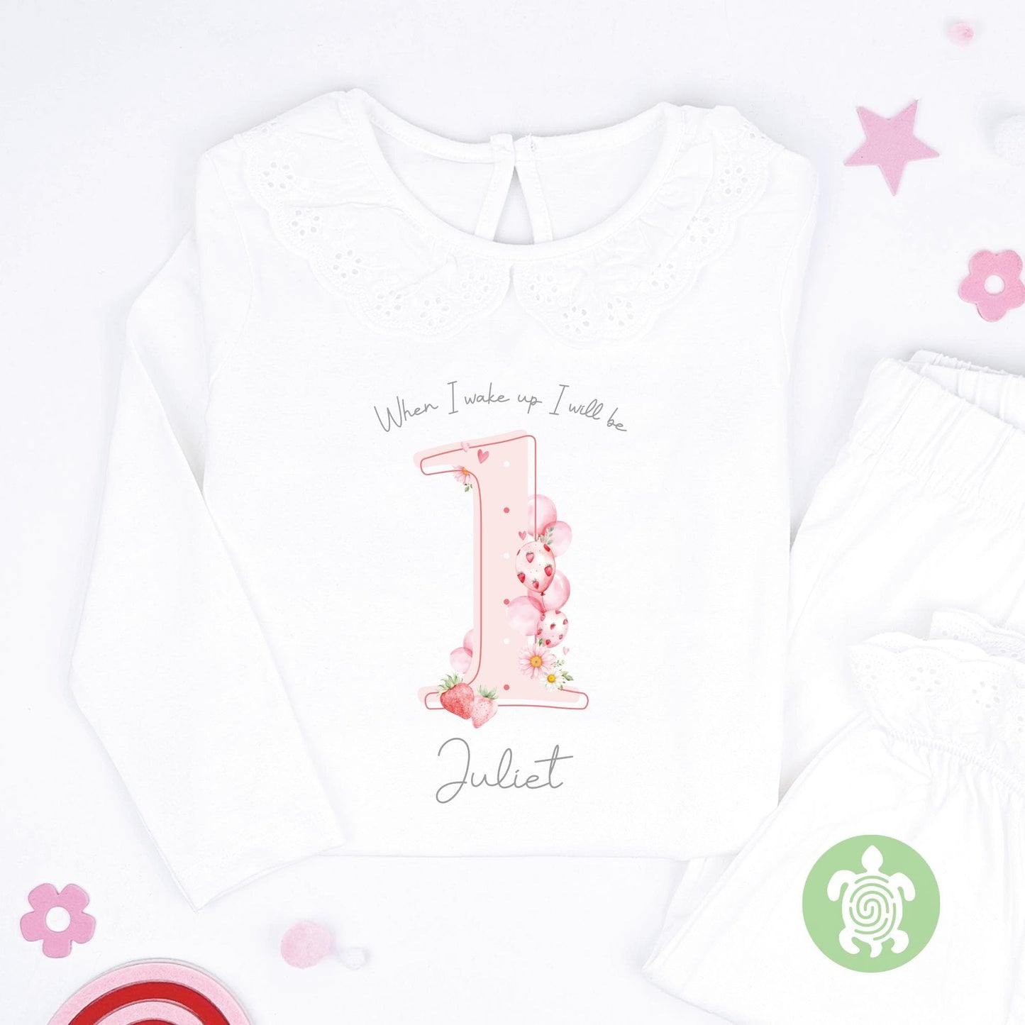Personalised Strawberry Birthday Pyjamas, Girls Birthday Pjs, When I wake up Pjs, First Birthday, 1st 2nd Birthday, Baby girls Pyjamas