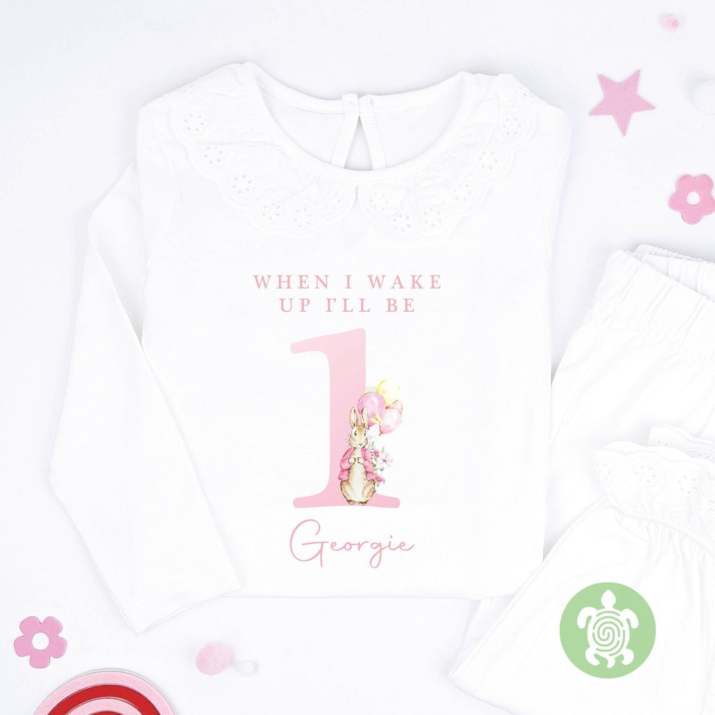 Personalised Pink Number Rabbit Birthday Pyjamas Any Age Children's Pj's One, Two, Three, Four Nightwear 1st Birthday Girl