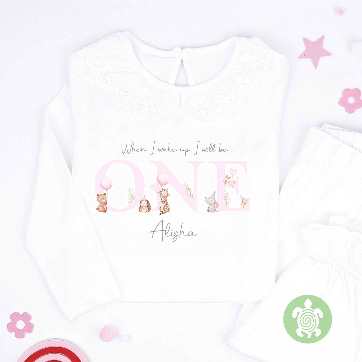 Pink Animals Birthday Party Any Age Personalised Kids Outfit, Birthday Morning Set, Custom Name Cotton Clothing Set, Tight-fitting style