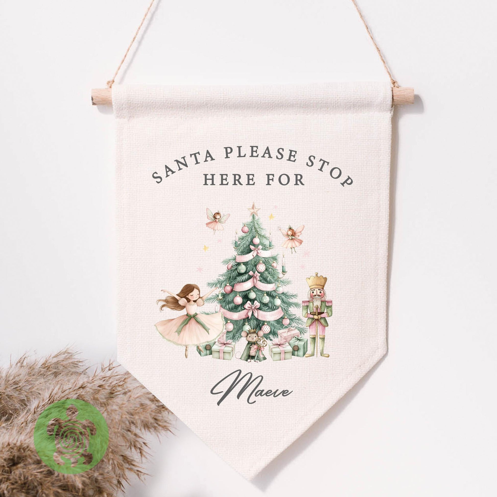 Personalised Children's Pink Nutcracker Festive Flag, Christmas Decorations, Family Christmas Gifts, First Christmas, Personalised Stockings