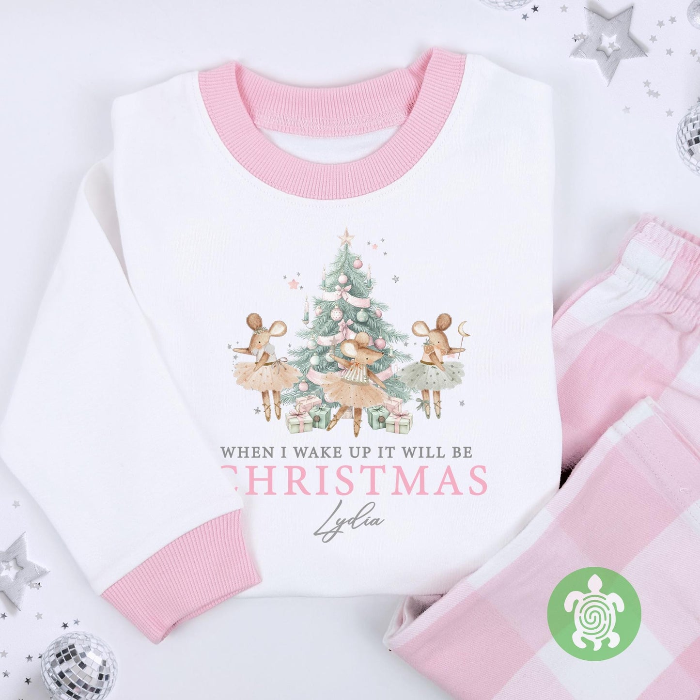 Luxury Personalised Sparkle Mouse, When I wake up It will be Christmas, Pink Festive, Xmas Set, Tight-fitting style, Christmas Eve Outfit