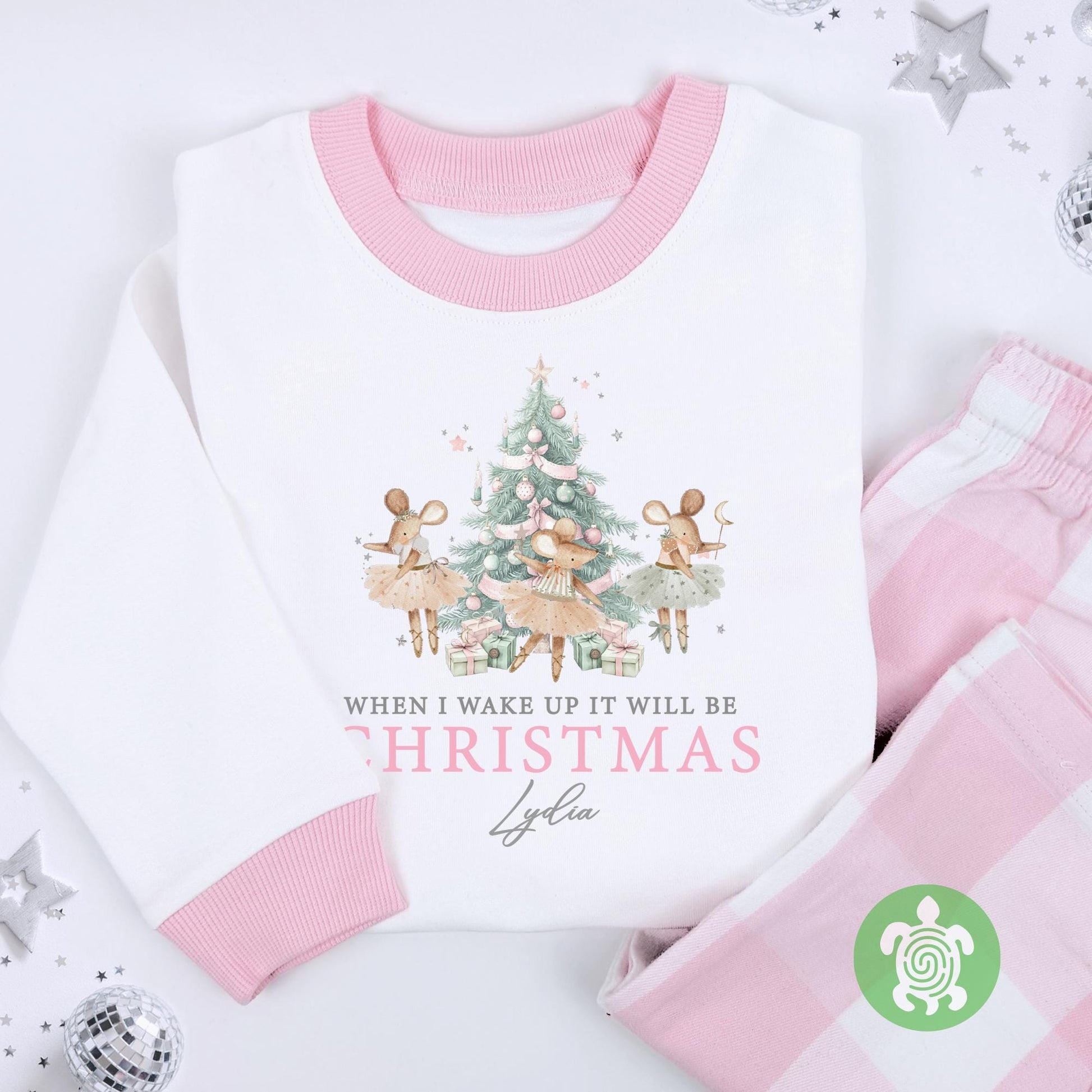 Luxury Personalised Sparkle Mouse, When I wake up It will be Christmas, Pink Festive, Xmas Set, Tight-fitting style, Christmas Eve Outfit