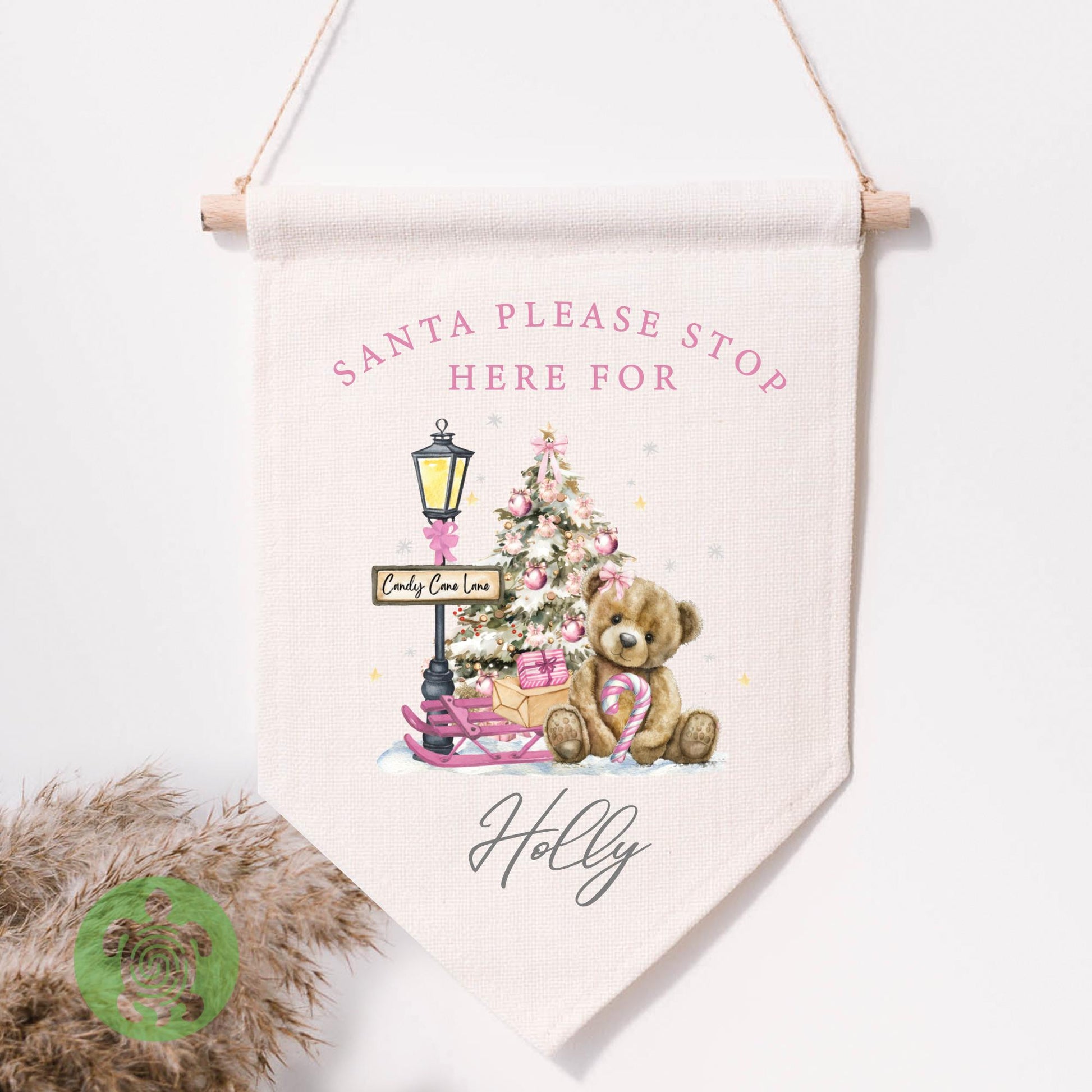 Personalised Children's Candy Cane Lane Festive Flag, Christmas Decorations, Family Christmas Gifts, First Christmas, Personalised Stockings