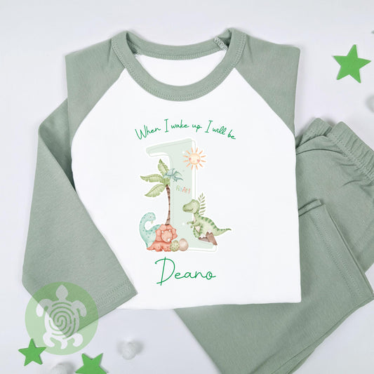 Personalised Dinosaur Shadow Any Age Birthday, Boy Pyjamas, When I Wake Up I'll Be Birthday, Birthday Nightwear, Birthday Outfit