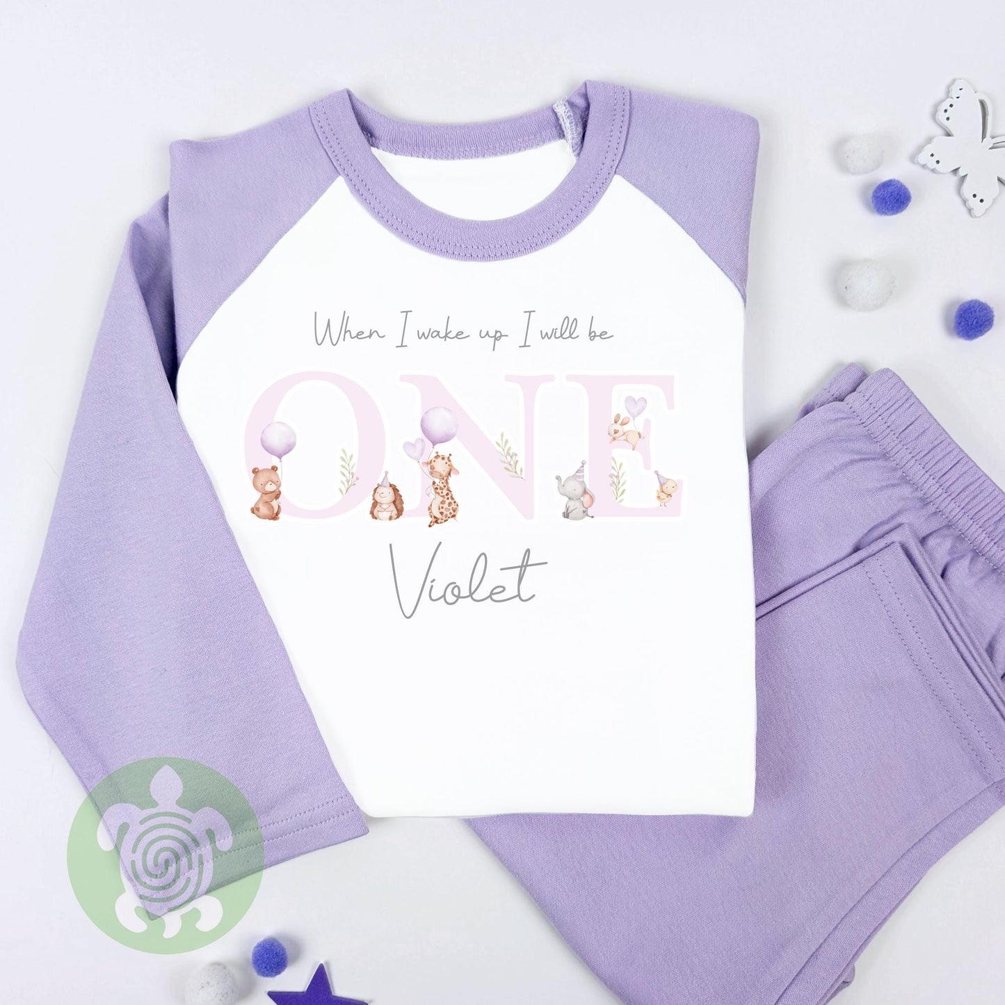 Purple Animals Any Age When I Wake Up Personalised Kids Outfit, Birthday Morning Set, Custom Name Cotton Clothing Set, Tight-fitting style