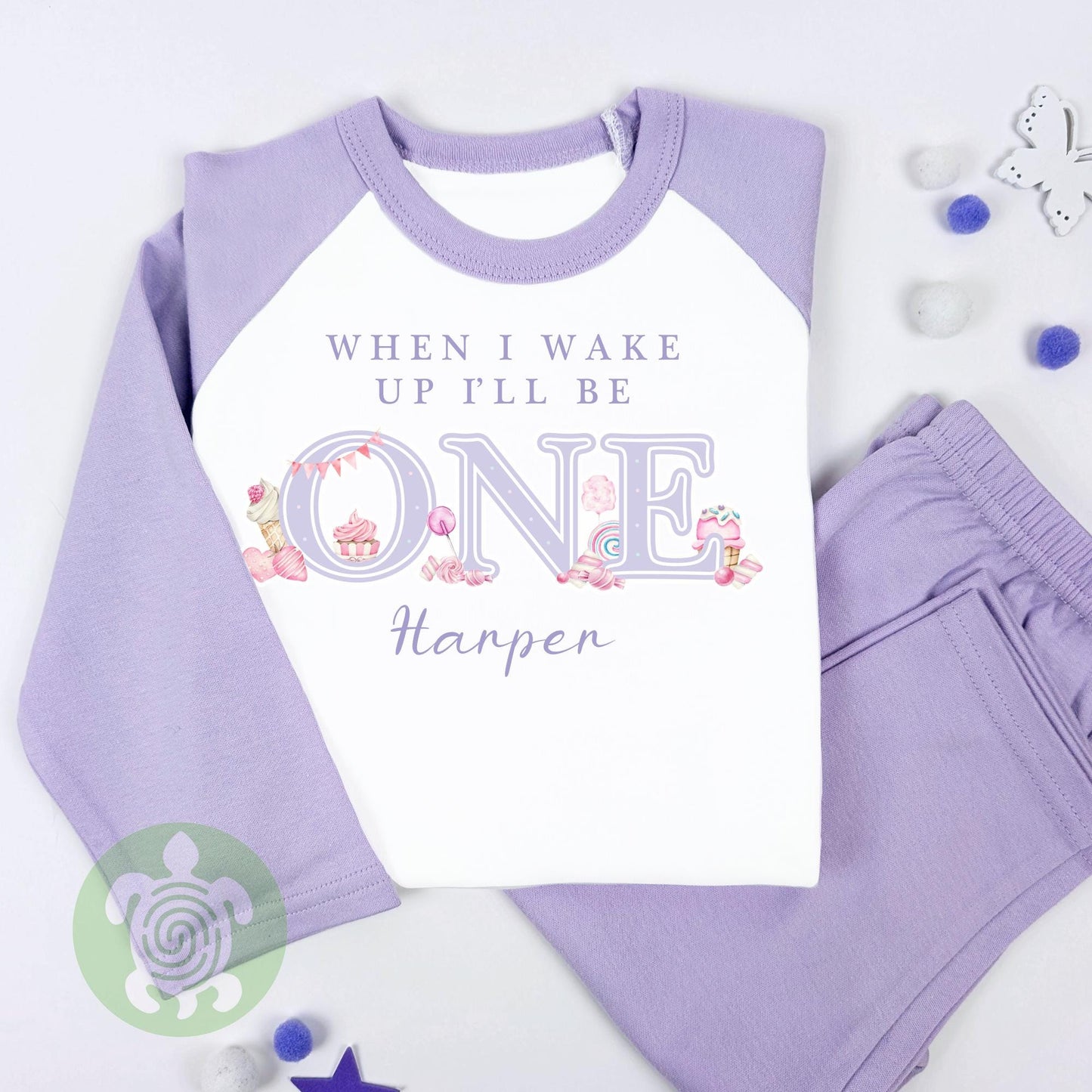 Watercolour Pink Purple Sweets Any Age Birthday Pyjamas, Children Toddler, Personalised Pjs Gift, Birthday Girl Pyjamas, 1st 2nd Birthday