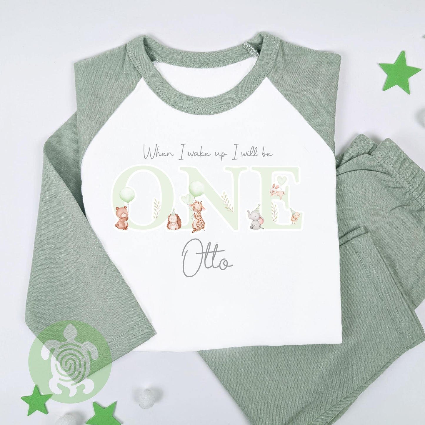 Green Animals Birthday Party When I Wake Personalised Kids Outfit, Birthday Morning Set, Custom Name Cotton Clothing Set Tight-fitting style