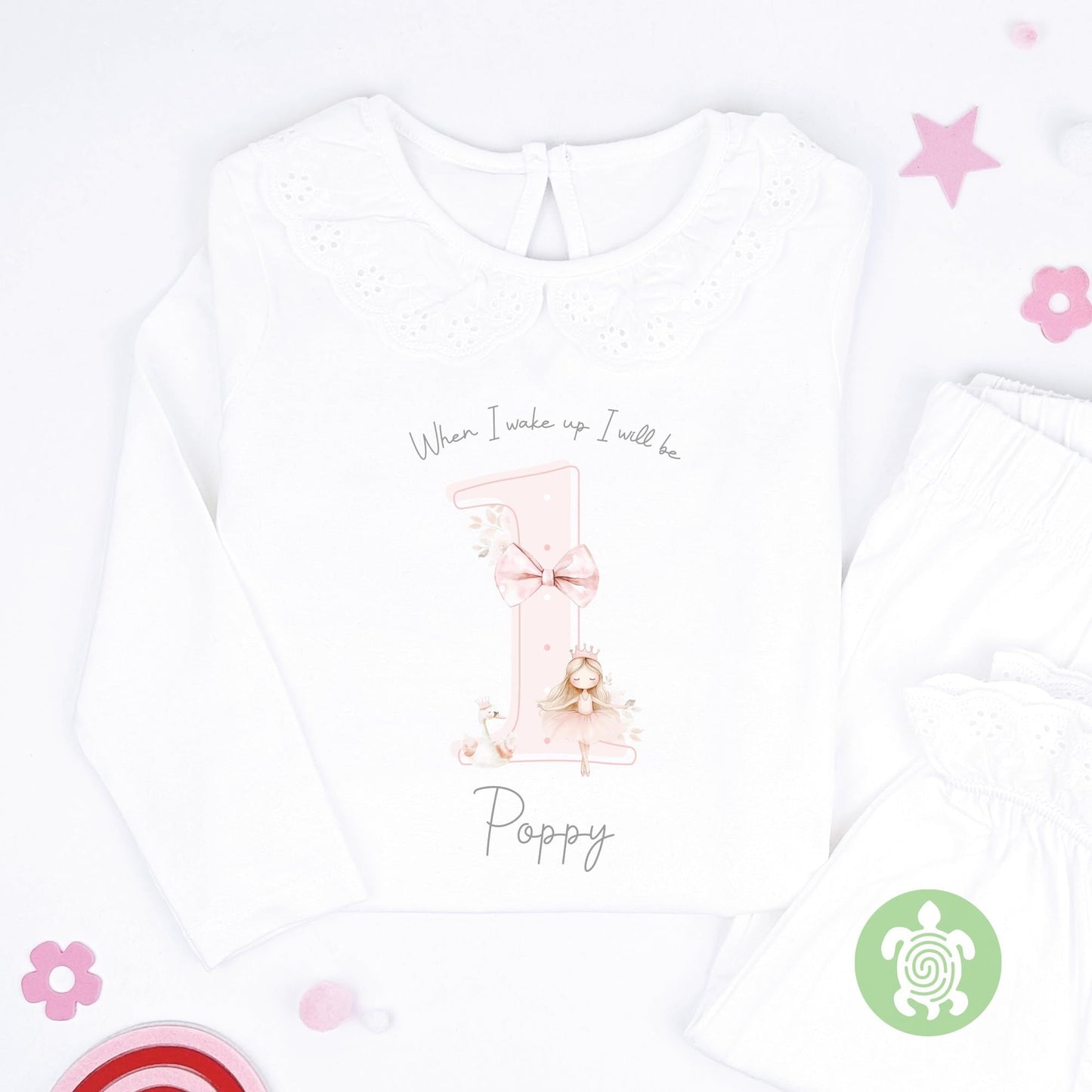Ballerina Pink Shadow Any Age Birthday Pyjamas, Children Toddler, Personalised Pyjamas Gift, Birthday Girl Pyjamas, 1st 2nd  Birthday Outfit