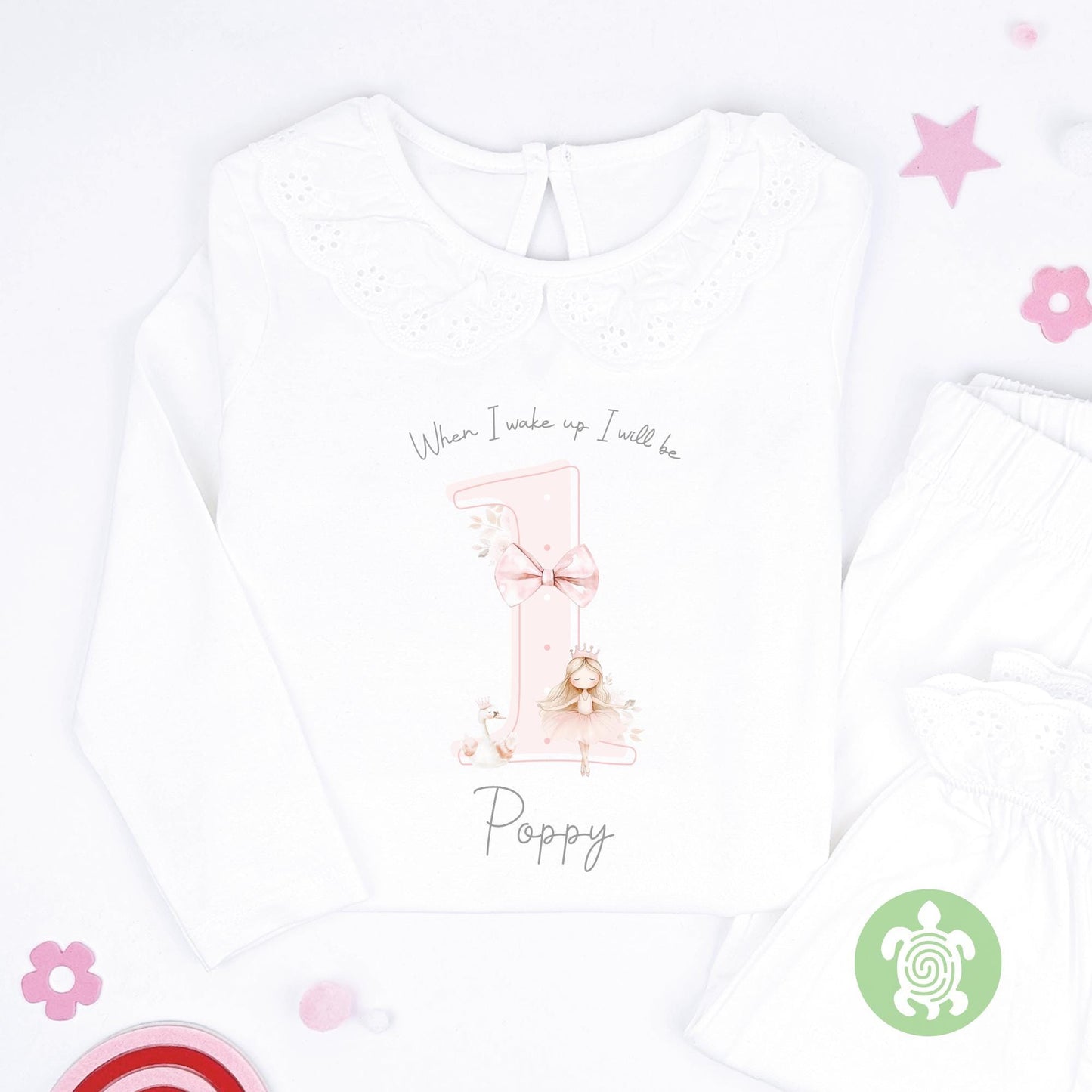 Ballerina Pink Shadow Personalised Kids Outfit, Birthday Morning Set, Custom Name Cotton Clothing Set for Girls, Tight-fitting style