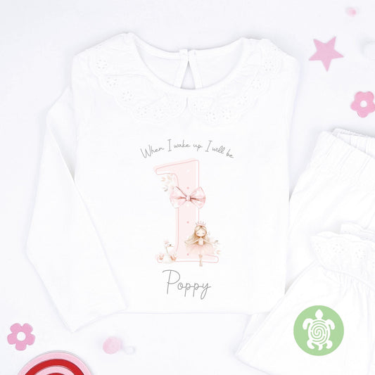 Ballerina Pink Shadow Personalised Kids Outfit, Birthday Morning Set, Custom Name Cotton Clothing Set for Girls, Tight-fitting style
