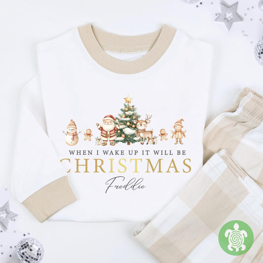 Children's Luxury Beige Santa Gingerbread Outfit, Festive Pattern, Personalised Clothing Set, Tight-fitting style, Christmas Eve Box