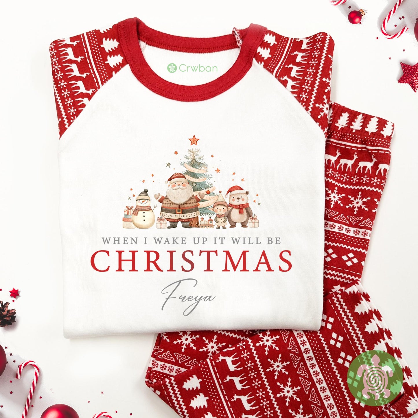 Luxury Red Cosy Christmas Santa Christmas Outfit, Festive Pattern, Personalised Clothing Set, Tight-fitting style, Christmas Eve Box