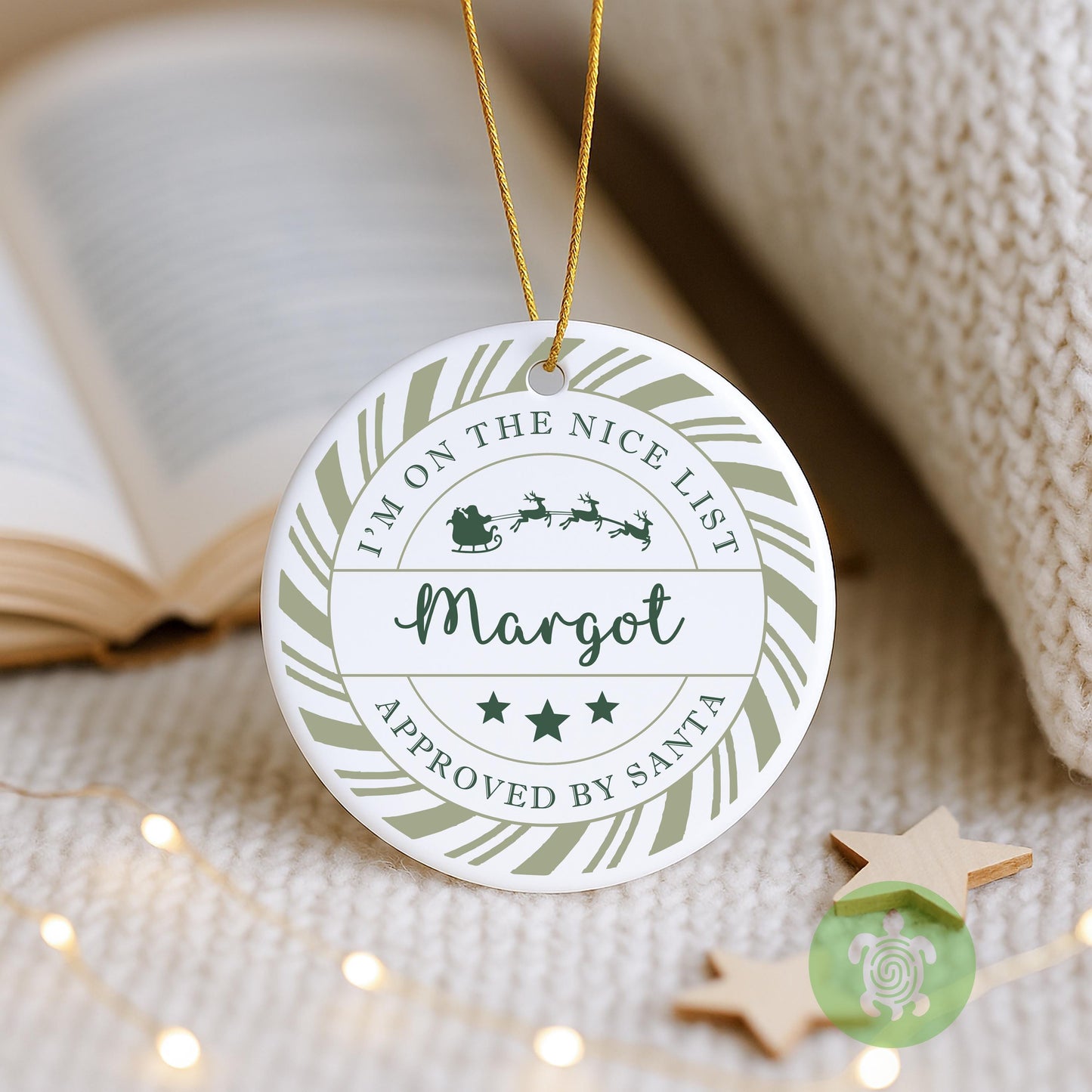Personalised Nice List Approved Christmas Ornament | Ceramic Bauble | Custom Gift | Xmas Tree Decoration | Keepsake | Candy Cane | Santa