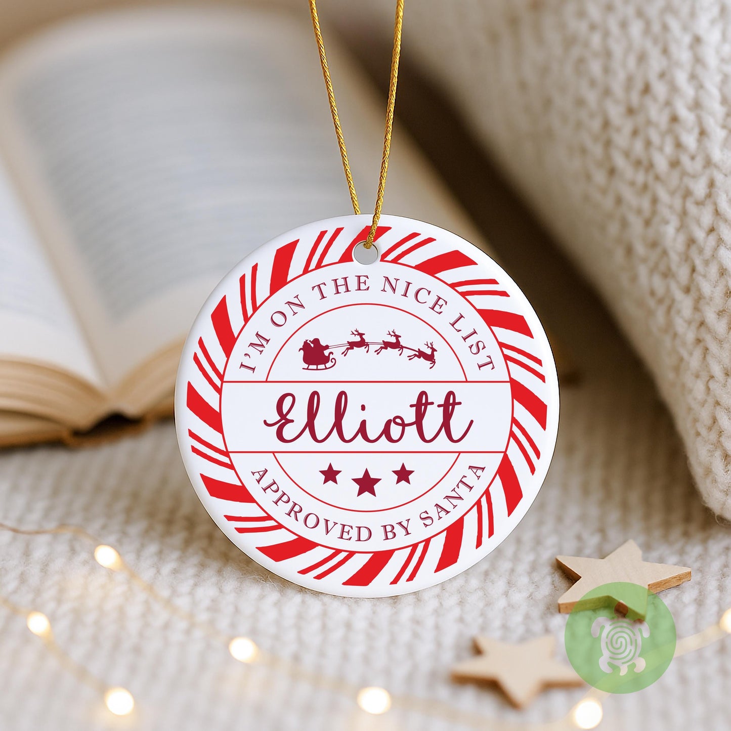 Personalised Nice List Approved Christmas Ornament | Ceramic Bauble | Custom Gift | Xmas Tree Decoration | Keepsake | Candy Cane | Santa