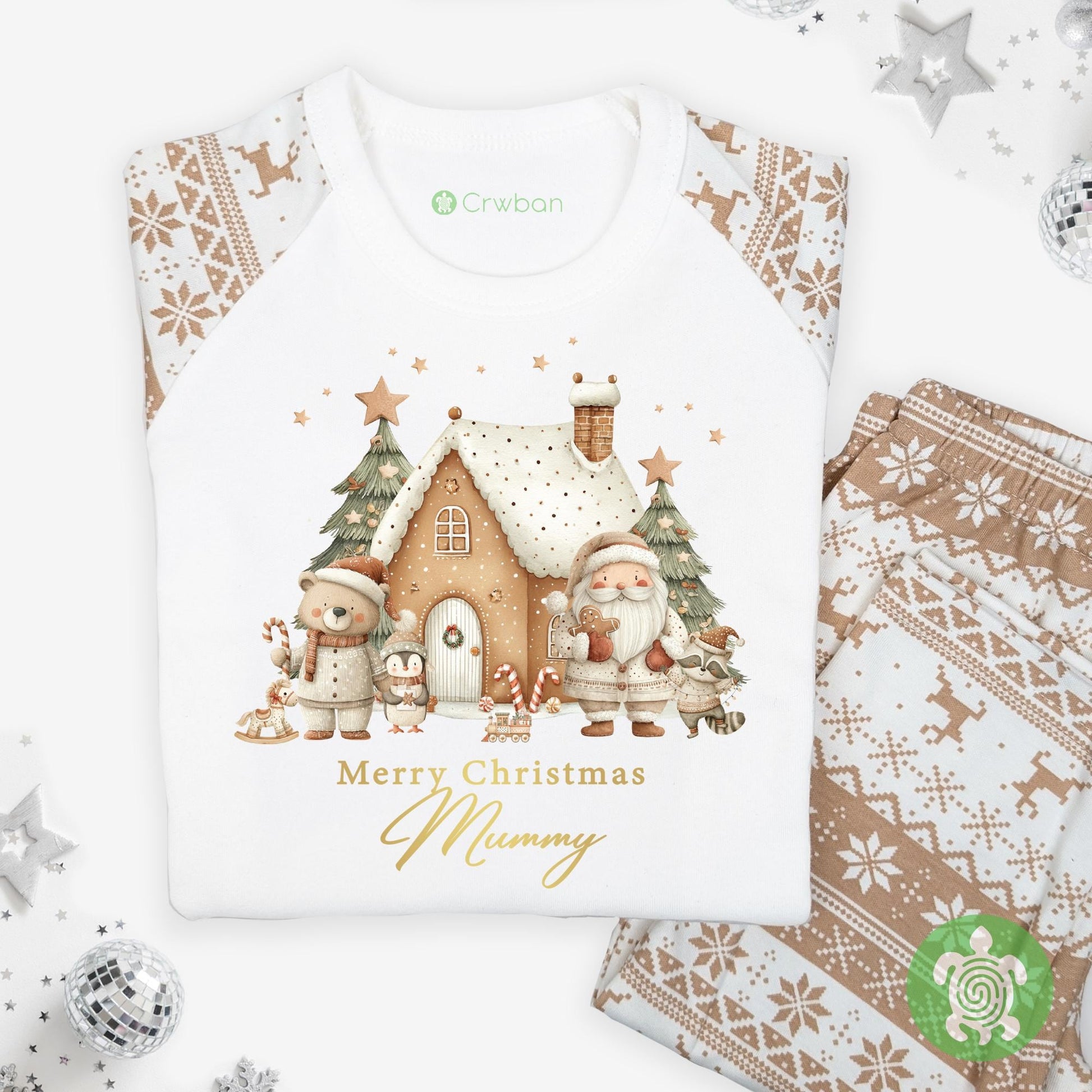 Luxury Santa Gingerbread House Matching Family Christmas Outfit, Neutral Festive Pattern, Personalised Clothing Set, Tight-fitting style