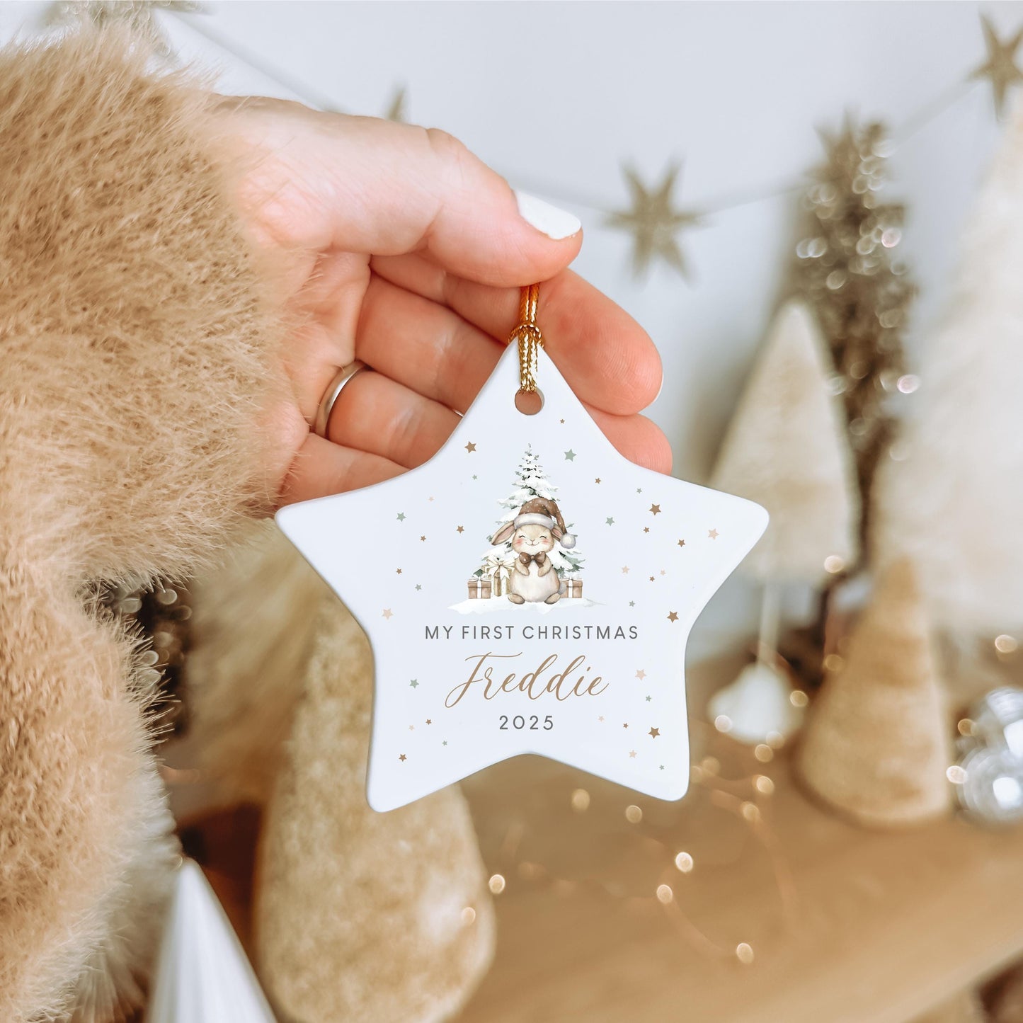 Personalised Little Bunny Baby's First Christmas Ornament | Ceramic Bauble | Custom Newborn Gift | 1st Xmas Tree Decoration | Keepsake 2025