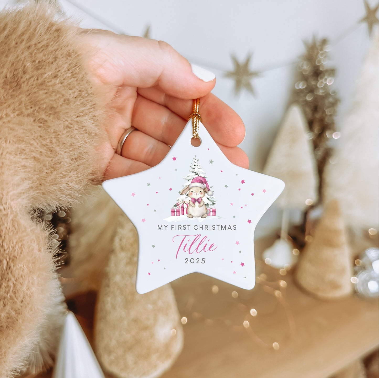 Personalised Little Bunny Baby's First Christmas Ornament | Ceramic Bauble | Custom Newborn Gift | 1st Xmas Tree Decoration | Keepsake 2025