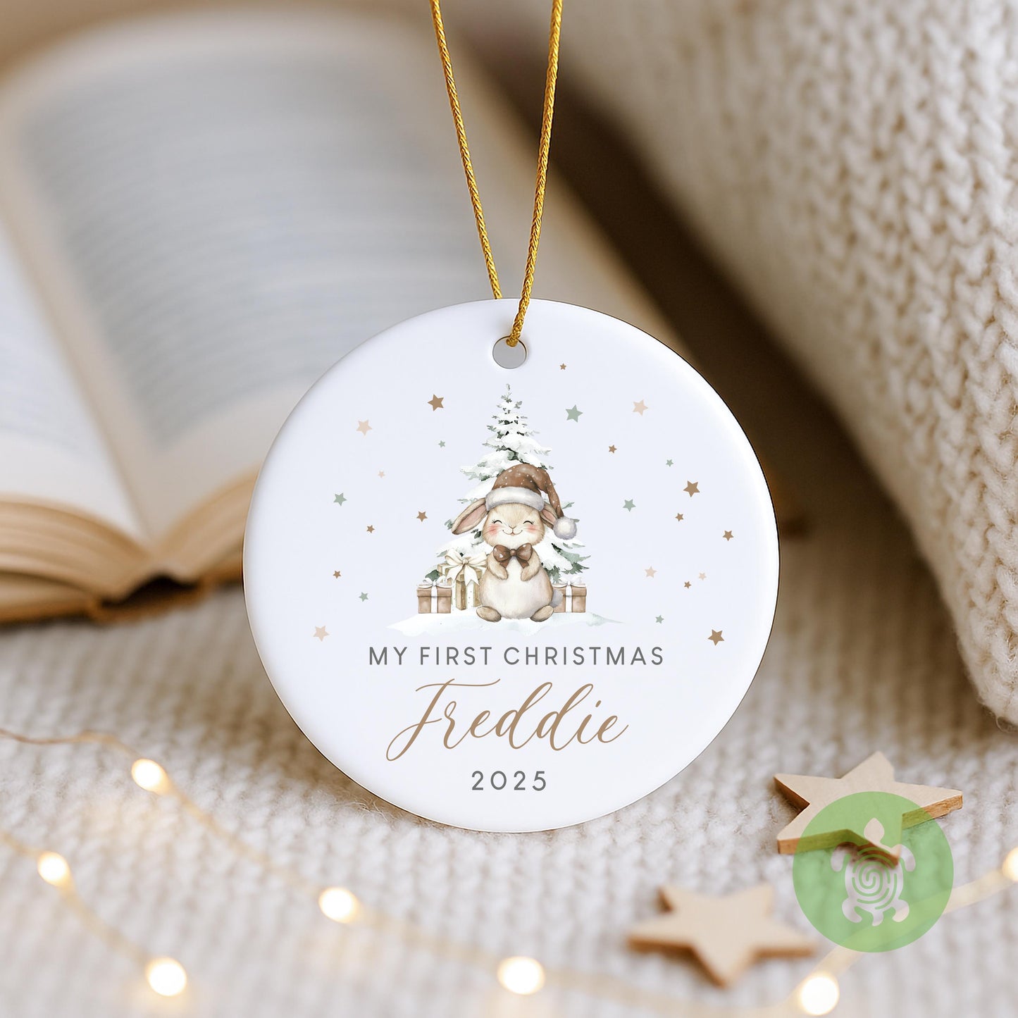 Personalised Little Bunny Baby's First Christmas Ornament | Ceramic Bauble | Custom Newborn Gift | 1st Xmas Tree Decoration | Keepsake 2025
