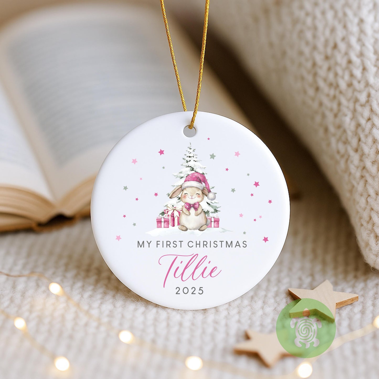 Personalised Little Bunny Baby's First Christmas Ornament | Ceramic Bauble | Custom Newborn Gift | 1st Xmas Tree Decoration | Keepsake 2025