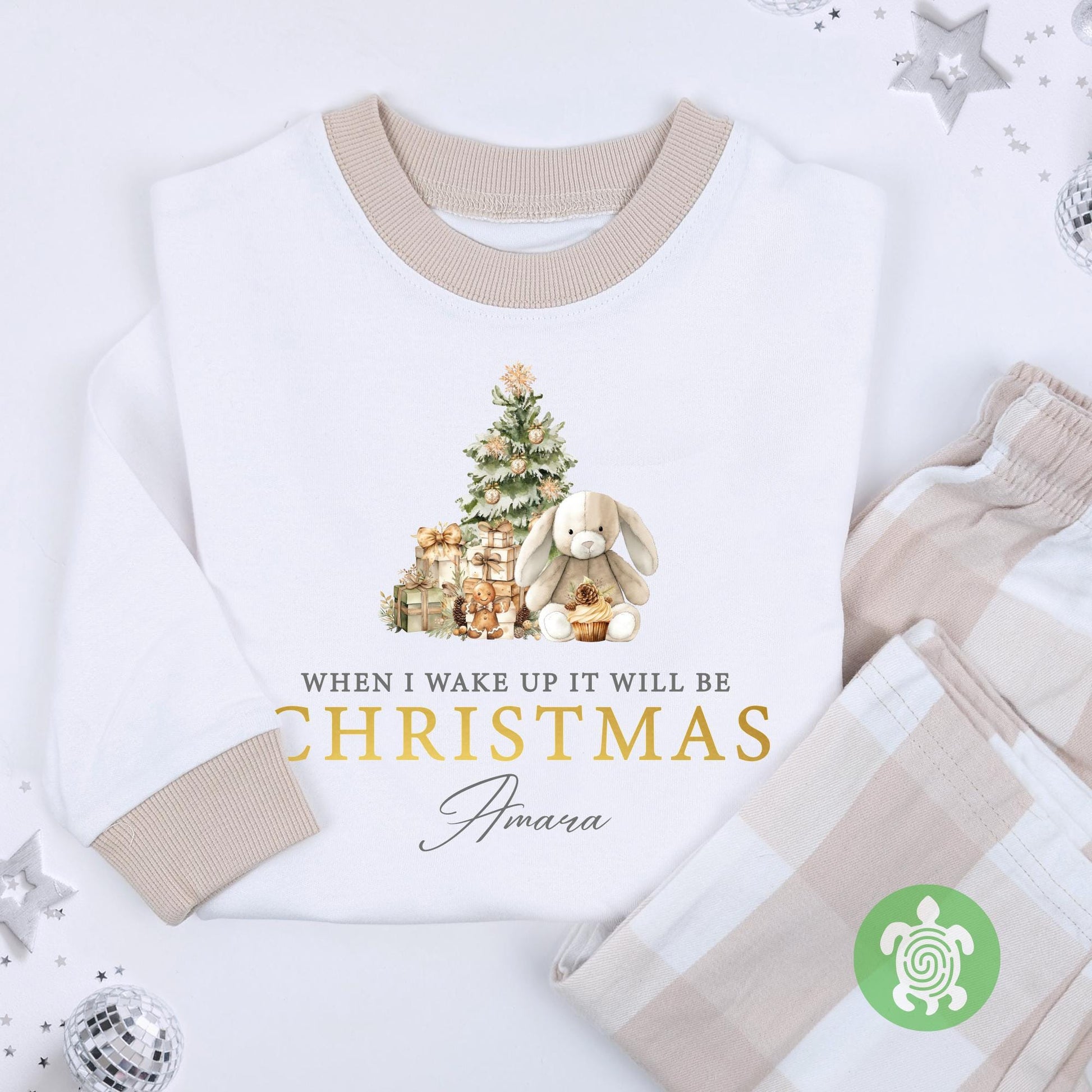 Luxury When I Wake Up It Will Be Christmas Christmas, Bunny Neutral Festive Pattern, Personalised XMas Eve Set, Tight-fitting style