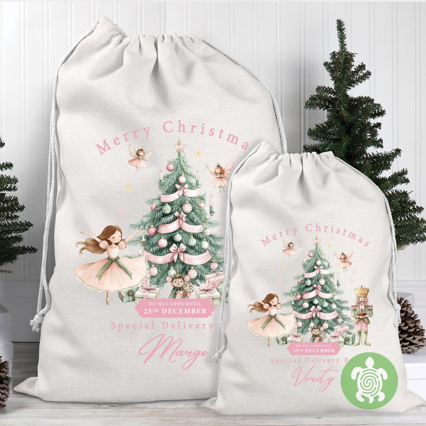 Personalised Christmas Pink Nutcracker Sack, Luxury Recycled cotton Christmas Sack, Christmas Eve Box, 1st Christmas sack, Christmas Eve bag