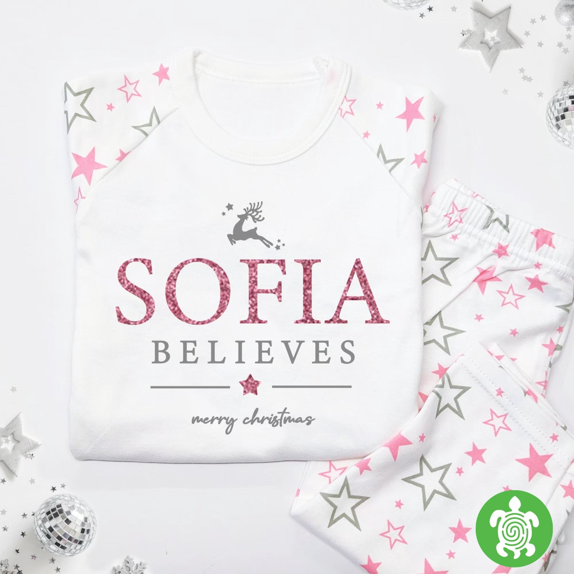 Luxury Pink Believe Christmas Outfit, Festive Pattern, Personalised Clothing Set, Baby first Xmas, Tight-fitting style, Christmas Eve Gift