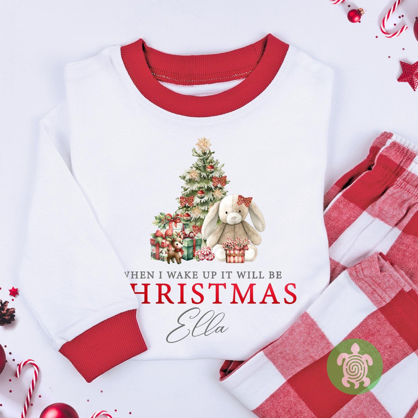 Luxury When I Wake Up It Will Be Christmas Christmas, Bunny Red Festive Pattern, Personalised XMas Eve Set, Tight-fitting style