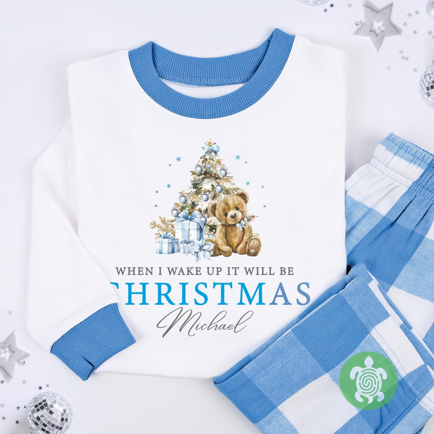 Luxury Blue Teddy When I Wake Up It Will Be Christmas, Blue Festive, Xmas Set, Tight-fitting style, Christmas Eve Outfit, Festive Gift
