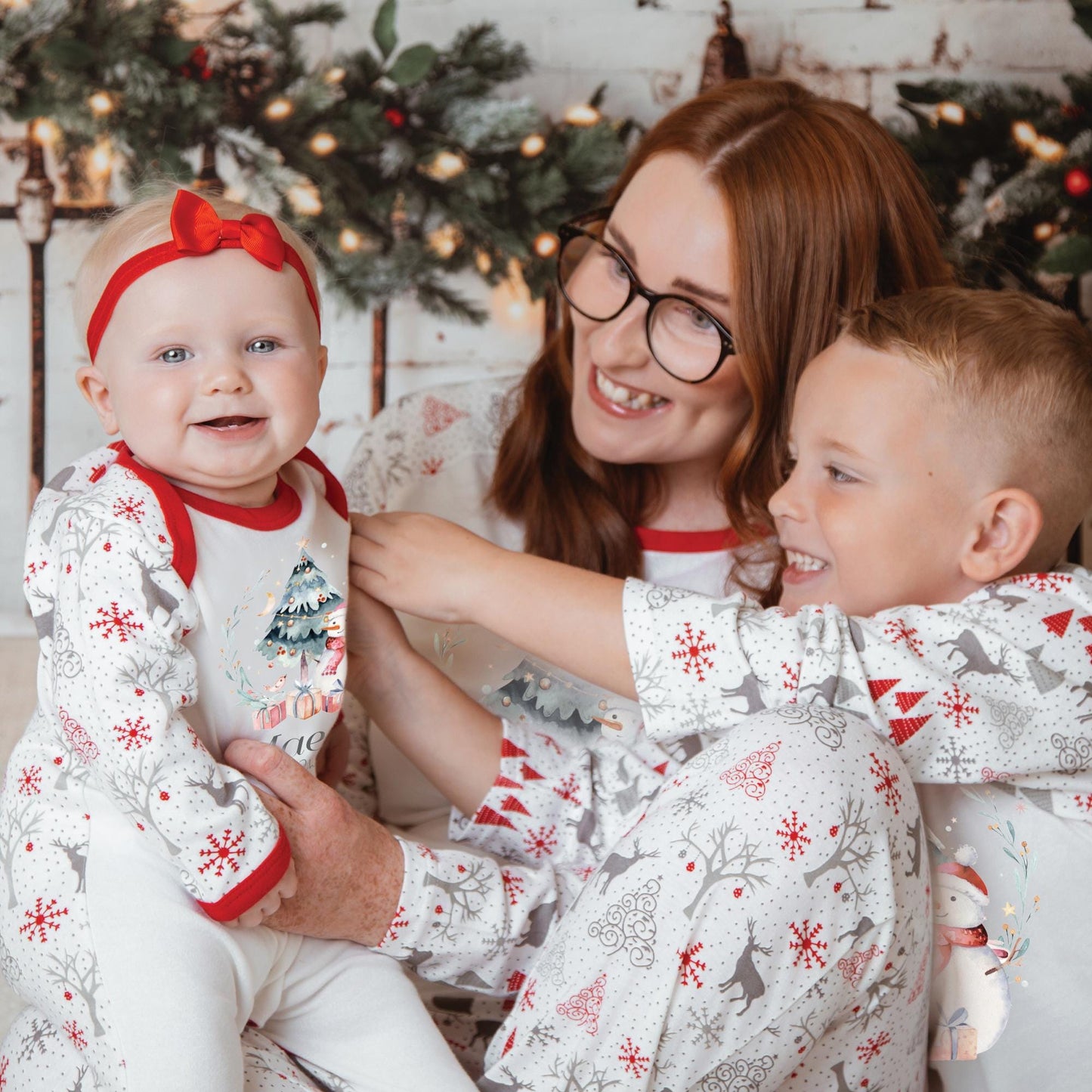 Luxury Merry Christmas Snowman Family Matching Outfit, Red Festive Pattern, Personalised Clothing, Xmas Eve Set, Tight-fitting style