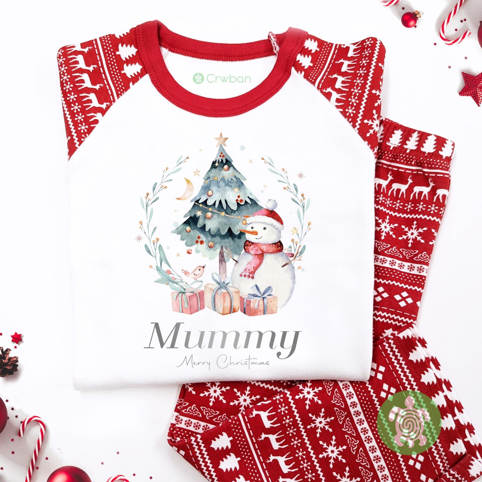 Luxury Merry Christmas Snowman Family Matching Outfit, Red Festive Pattern, Personalised Clothing, Xmas Eve Set, Tight-fitting style