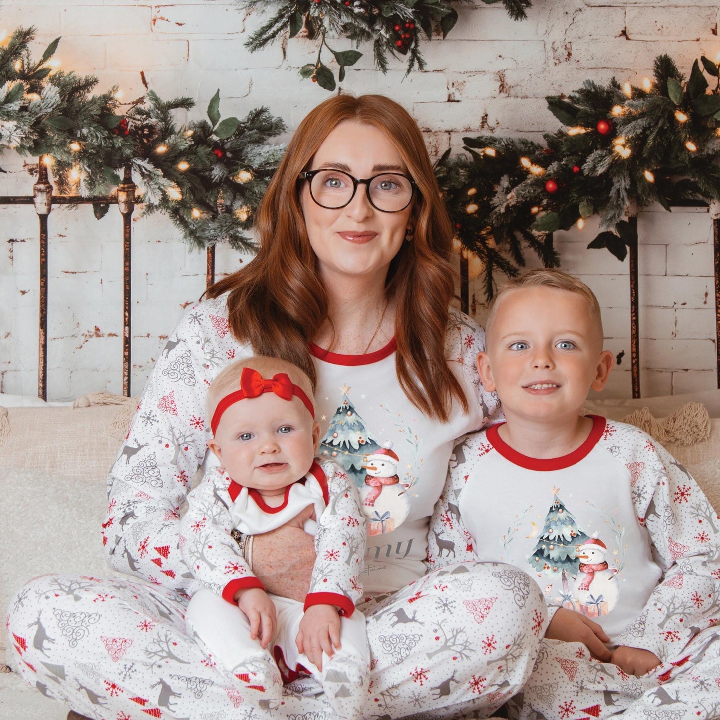 Luxury Merry Christmas Snowman Family Matching Outfit, Red Festive Pattern, Personalised Clothing, Xmas Eve Set, Tight-fitting style