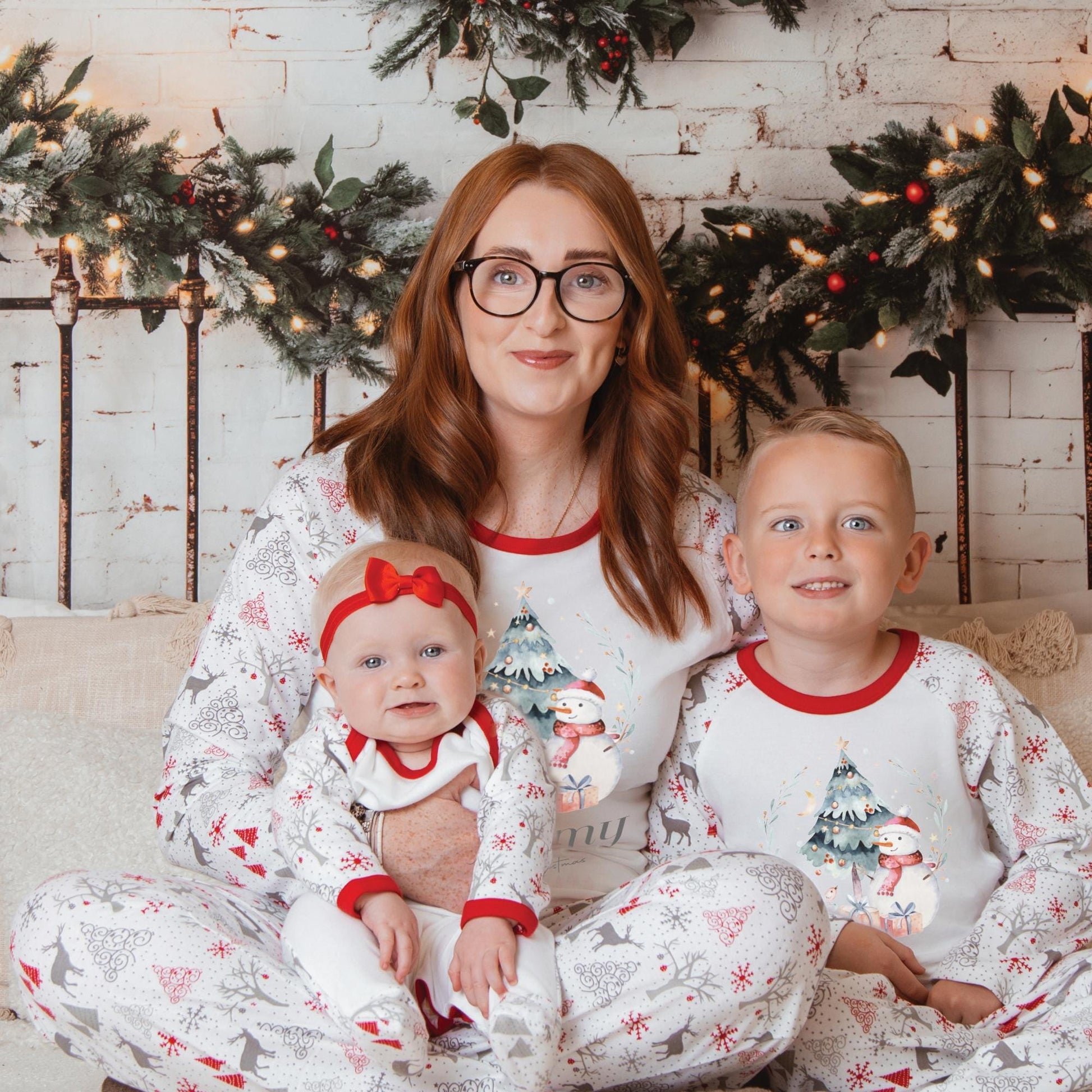 Luxury Merry Christmas Snowman Family Matching Outfit, Red Festive Pattern, Personalised Clothing, Xmas Eve Set, Tight-fitting style