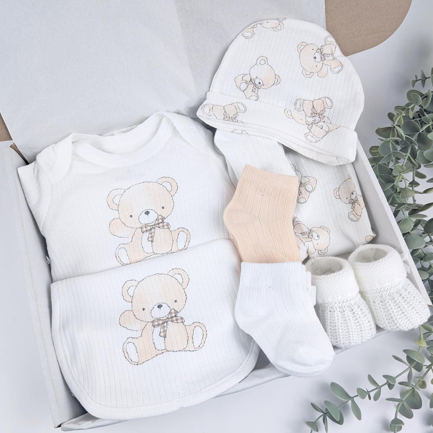 Bear Neutral Baby Gift Set | Baby Shower Gift | Baby Sleepsuit | Baby Gift | Newborn Girl Boy | New Baby Gift | Baby Boy Girl Outfit