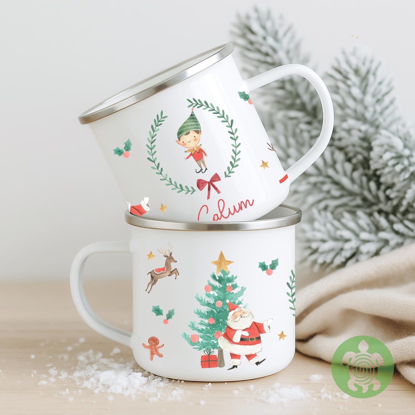 Personalised Children's Elf Festive Mug, Xmas Gift Idea, Children's Enamel Mug, Christmas Hot Chocolate, Kids Mug, Christmas Eve Filler
