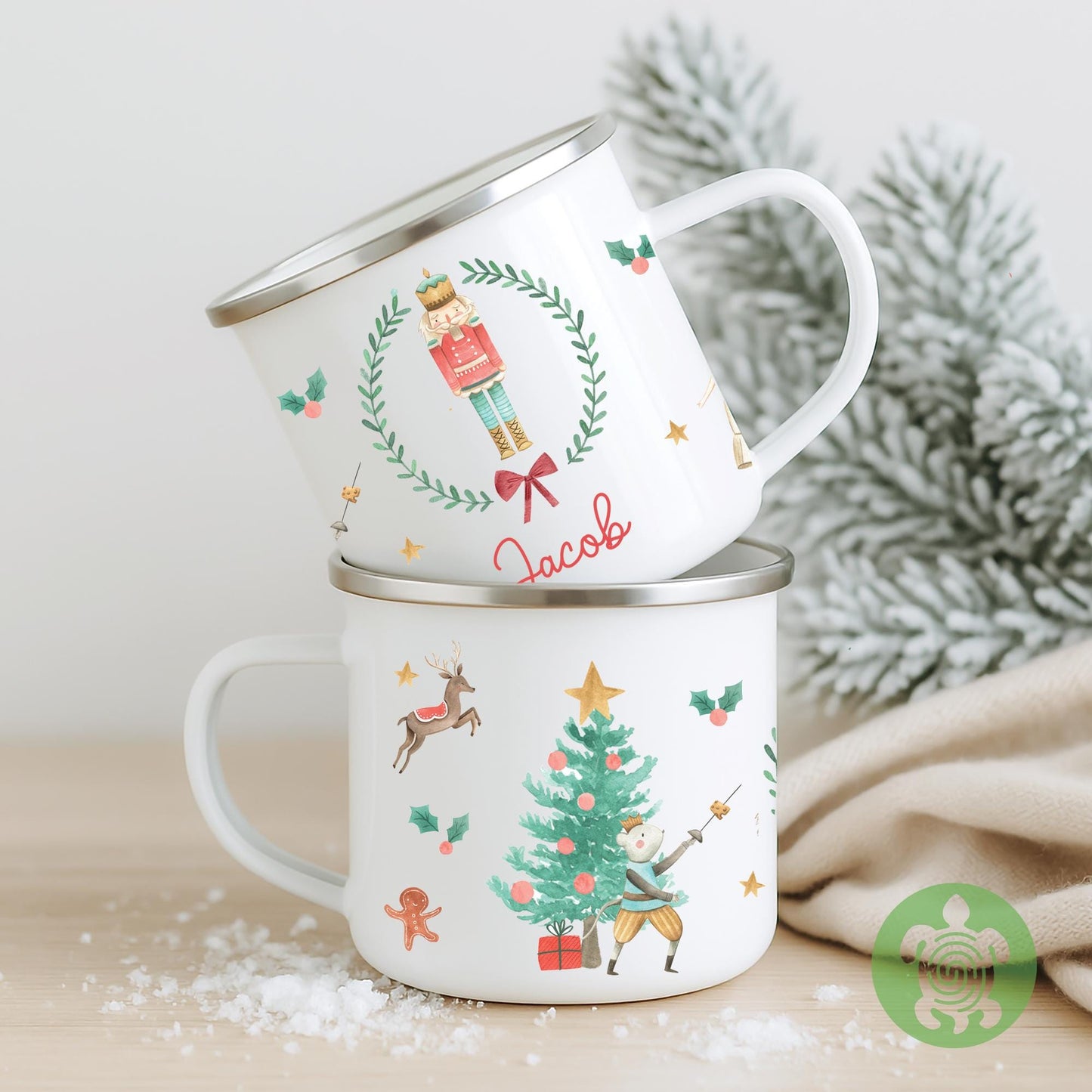 Personalised Children's Red Nutcracker Mug, Xmas Gift Idea, Children's Enamel Mug, Christmas Hot Chocolate, Kids Mug, Christmas Eve Filler