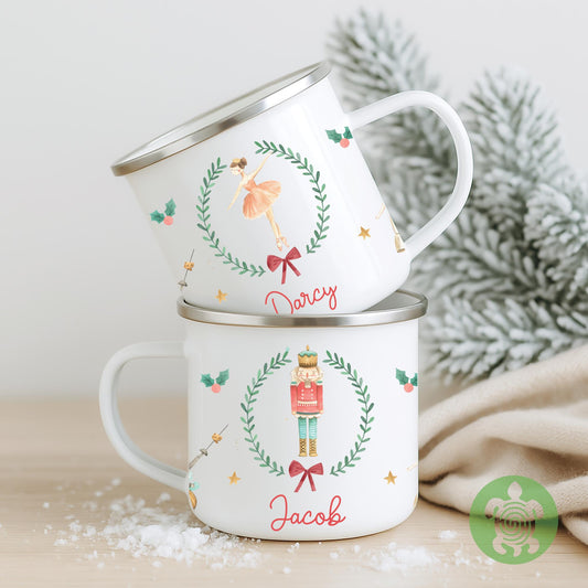 Personalised Children's Red Nutcracker Mug, Xmas Gift Idea, Children's Enamel Mug, Christmas Hot Chocolate, Kids Mug, Christmas Eve Filler