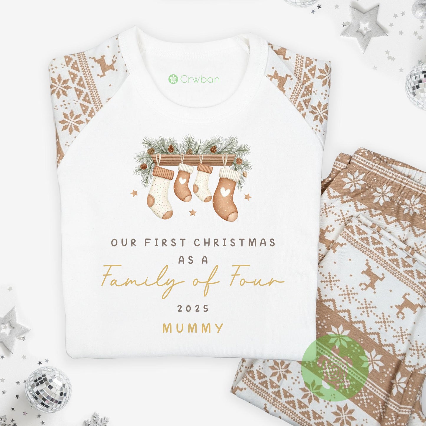 Luxury Beige Stocking Family Matching Family Christmas Outfit, Natural Festive Pattern, Personalised Clothing Set, Tight-fitting style