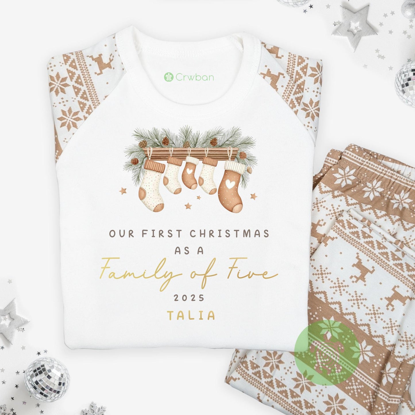 Luxury Beige Stocking Family Matching Family Christmas Outfit, Natural Festive Pattern, Personalised Clothing Set, Tight-fitting style