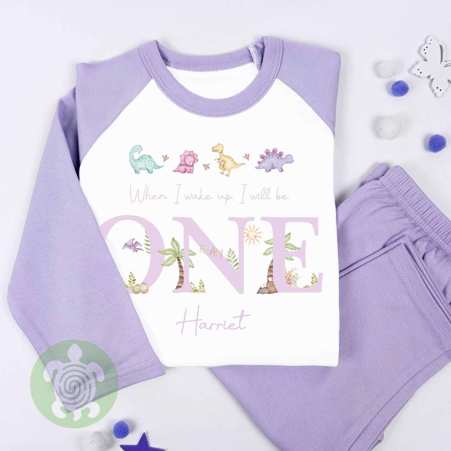 Four Purple Dinosaurs Personalised Any Age Birthday Kids Outfit, Birthday Morning Set, Custom Name Cotton Clothing Set, Tight-fitting style