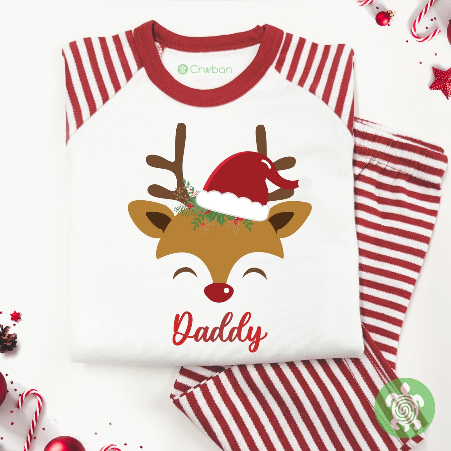 Luxury Reindeer Antler Head Adults Family Christmas Outfit, Red Festive Pattern, Personalised Clothing Set, Tight-fitting style