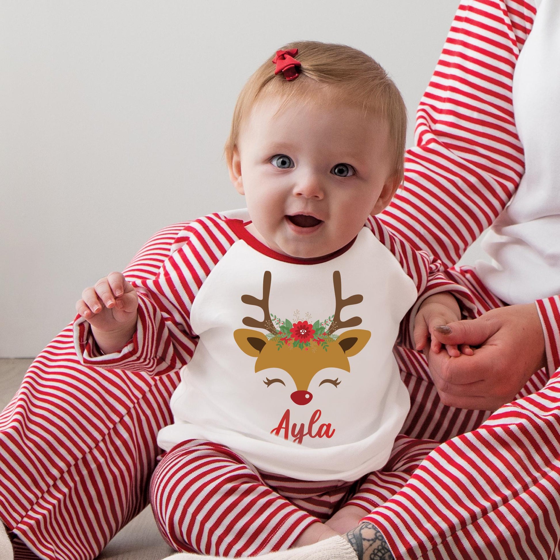 Luxury Reindeer Antler Head Adults Family Christmas Outfit, Red Festive Pattern, Personalised Clothing Set, Tight-fitting style